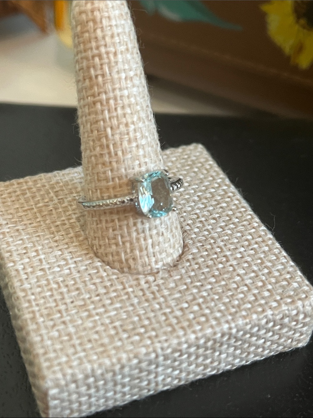 Sterling Silver Aquamarine Halo Ring - Light Blue